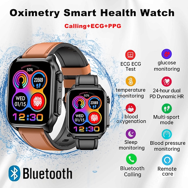  TK12 Smartwatch 1.96 Zoll Smartwatch Fitnessuhr Bluetooth EKG + PPG Temperaturüberwachung Schrittzähler Kompatibel mit Android iOS Damen Herren Langer Standby Freisprechanlage Wasserdicht IP 67 39mm