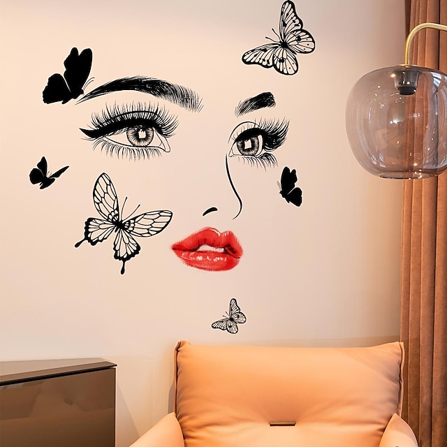  piękne oczy naklejka ścienna z motylem salon sypialnia ściana tła dekoracyjna naklejka samoprzylepna naklejka ścienna