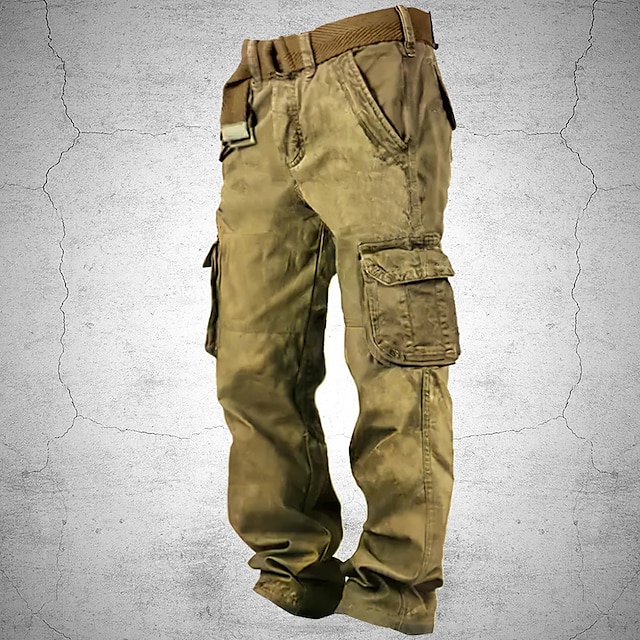  Men's Cargo Pants Trousers Plain Multi Pocket Wearable Cotton Blend Outdoor Casual Daily Fashion Classic Army Yellow Black