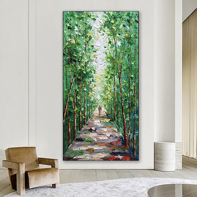  pintura al óleo hecha a mano pintada a mano arte de la pared pareja abstracta moderna caminando en el bosque paisaje decoración del hogar lienzo enrollado sin marco sin estirar