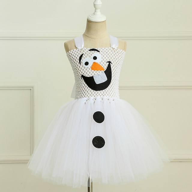  Frozen Olaf Tutu Dress Princess Theme Party Costume Girls' Movie Cosplay Casual Costume Party White Dress Children's Day Masquerade Organza