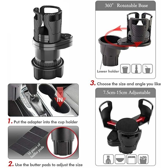 2 في 1 حامل أكواب السيارة متعدد الوظائف 360 الدورية قابل للتعديل حامل كأس السيارة محول المتوسع قاعدة صينية لأكواب زجاجات الوجبات الخفيفة