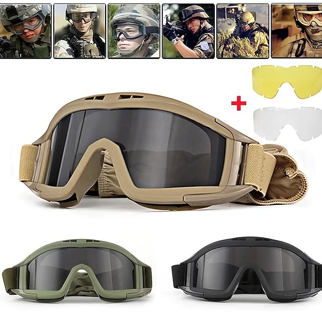  eksplosionssikre beskyttelsesbriller: unisex cs skydesportstræning med 3 linser til ørkengræshopper