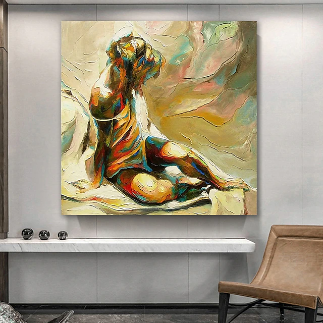 Oil Painting Hand Painted Square Abstract People Modern Stretched Canvas 9