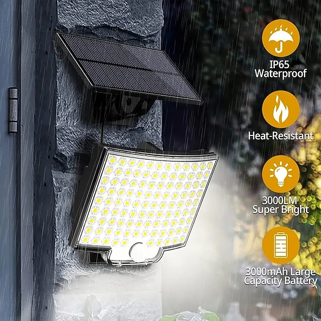  luz de parede de segurança solar ao ar livre 106led com sensor de movimento controle remoto ip65 à prova d'água 120 ângulo de iluminação arandela de parede de segurança solar
