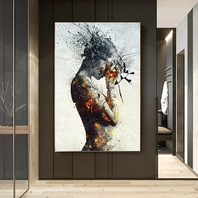  graffiti umění ohně dívka malby na plátně na zeď umění 100% ručně vyráběná žena moderní umění obrázek domácí nástěnná výzdoba