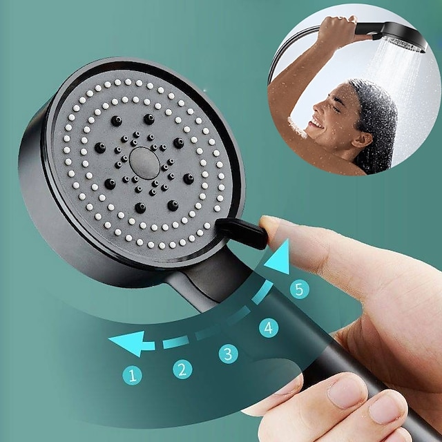  duschhuvud högtryckshandhållen spray med 5-läges duschhuvud, justerbar högtrycksvattenbesparande duschmunstycke, dusch badrumstillbehör
