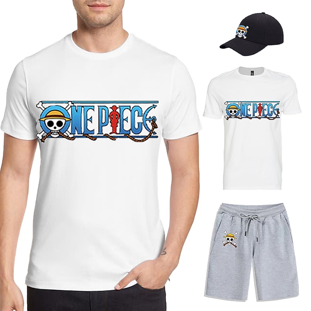  One Piece Monkey D. Luffy T-shirt Shorts Basebollkeps Mönster Grafisk Till Herr Vuxna Varmstämpling Ledigt / vardag