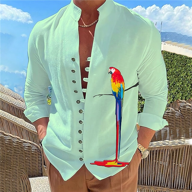 Men's Parrot Shirt Summer Hawaiian Shirt Aloha Shirt Long Sleeve Shirt ...