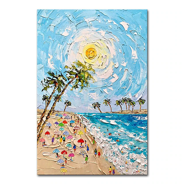 Mintura Handmade Beach Landscape Oil Paintings On Canvas Wall Art Decoration Modern Abstract Thick Texture Pictures For Home Decor Rolled Frameless Unstretched Painting 9