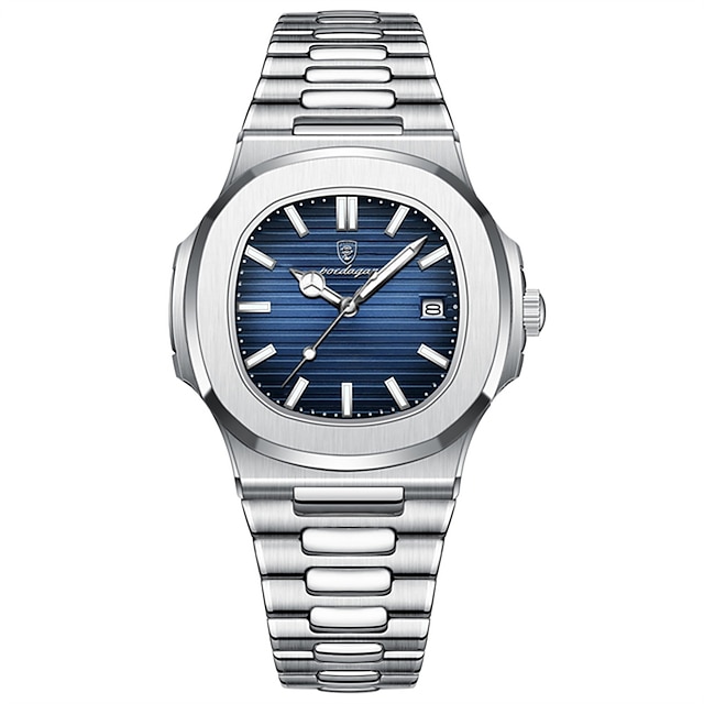  poedagar luxus óra üzleti vízálló férfi óra világító dátum rozsdamentes acél négyzet alakú kvarc férfi óra