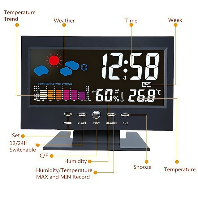 Weather Clock With Time Date Week Temperature Humidity Display Weather Forecast Function With