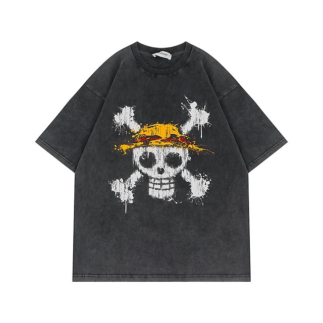  One Piece Monkey D. Luffy Koszulkowy Oversizowa koszulka Acid Wash Nadruk Graficzny Na Dla par Męskie Damskie Dla dorosłych Przemywania kwasem Codzienne