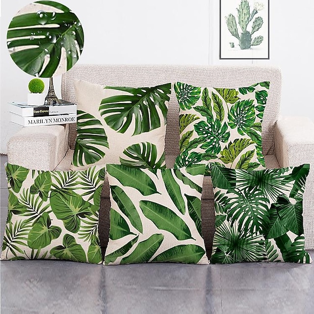 Outdoor Waterproof Pillow Cover Green Leaf for Patio Garden Sofa Couch ...