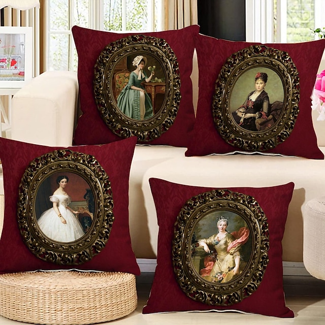  Vintage Portrait Double Side Pillow Cover 4PC Victorian Soft Decorative Square Cushion Case Pillowcase for Bedroom Livingroom Sofa Couch Chair