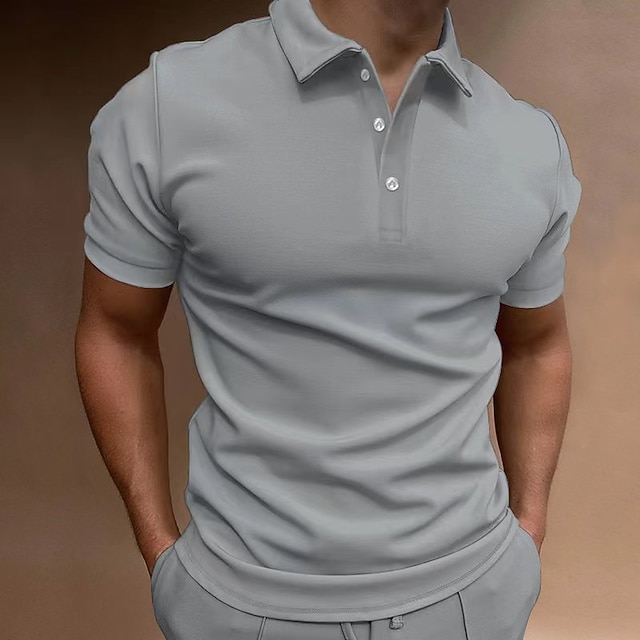  Homme Polos boutonnés POLO Casual Vacances Revers Manche Courte Mode basique Plein Bouton Eté Standard Noir bleu marine Bleu Vert Gris foncé Polos boutonnés