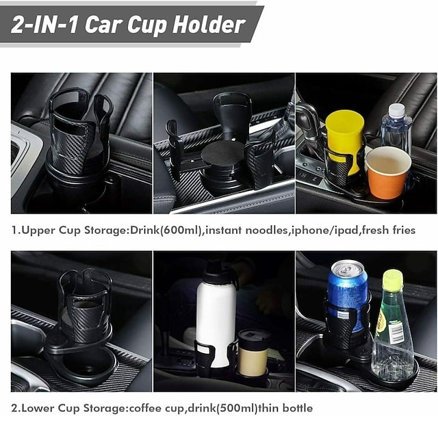 2 في 1 حامل أكواب السيارة متعدد الوظائف 360 الدورية قابل للتعديل حامل كأس السيارة محول المتوسع قاعدة صينية لأكواب زجاجات الوجبات الخفيفة