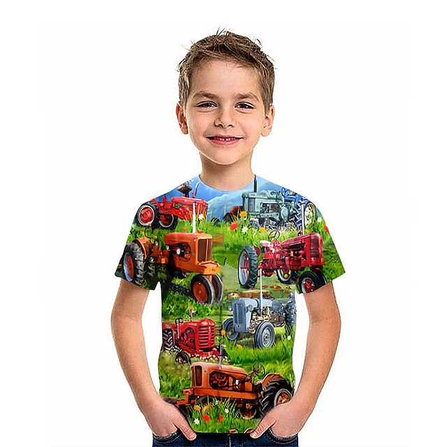  kinderkleidung Jungen T-Shirt Tee Graphic Auto Kurzarm Rundhalsausschnitt Kinder oben Outdoor 3D-Druck Urlaub Tropisch Sport Sommer Grün 2-13 Jahre