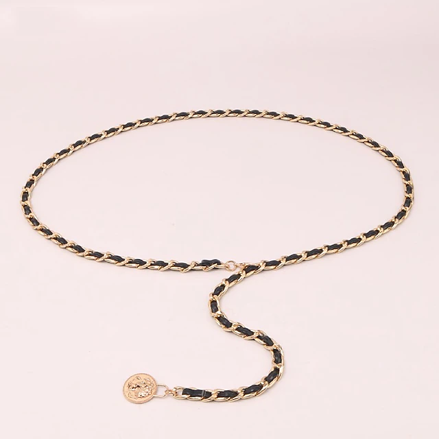 Women's Web Belt Metal Chain Metal Bucke Cord Wowen Casual Formal Party Work Black 5