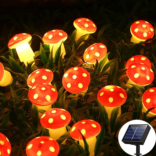  słoneczne lampki grzybkowe świąteczna girlanda łańcuchy świetlne 7 m-50 diod led 6,5 m-30 diod led zewnętrzne wodoodporne grzybkowe lampki świąteczne przyjęcie weselne dekoracja trawnika ogrodowego