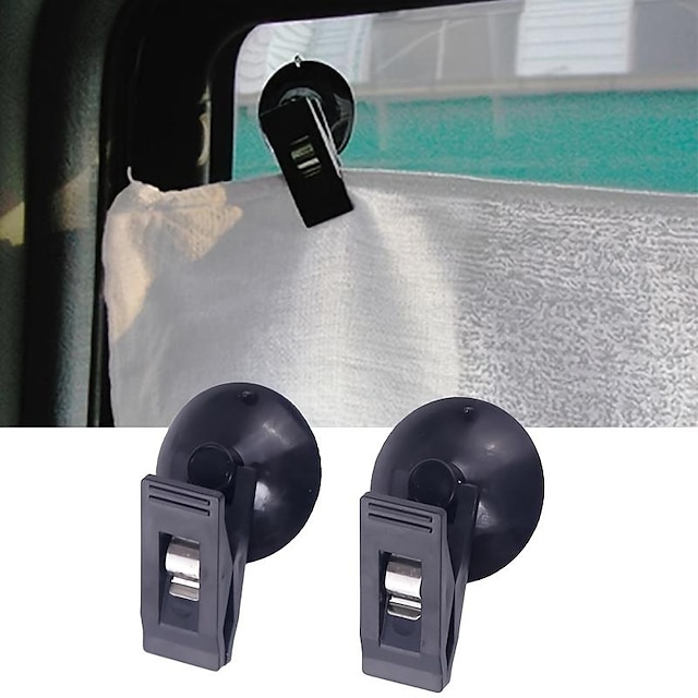  Clip de ventouse de voiture portable 2 pièces, support amovible de ventouse de clip de fenêtre intérieure de voiture pour accessoires de voiture de billet de rideau de pare-soleil