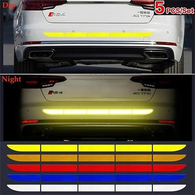  5pcs/set Car Reflective Stickers Waterproof Car Warning Sticker Reflective Tape Car Decals Stickers Car Trunk Body Auto Accessories