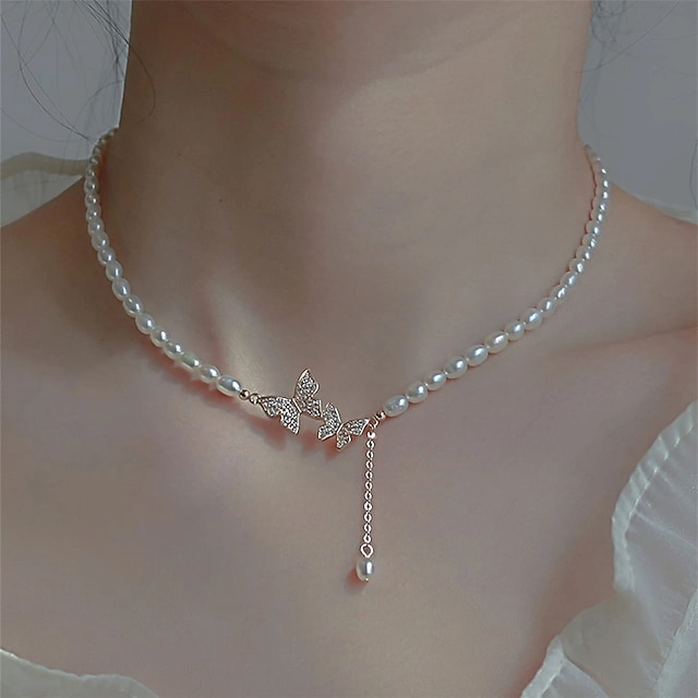  Halskæde Perle Chrome Dame Mode Personaliseret Luksus Klassisk Halskæder Til Bryllup Bryllupsgæst Forlovelse