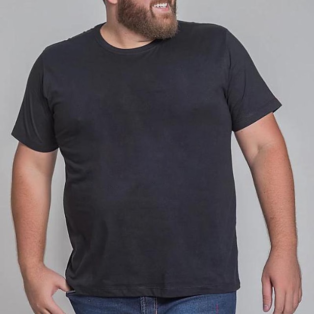  Men's Plus Size Big Tall T shirt Tee Tee Crewneck Black White Light Grey Short Sleeves Outdoor Going out Basic Plain / Solid Clothing Apparel Cotton Blend Stylish Casual Tops