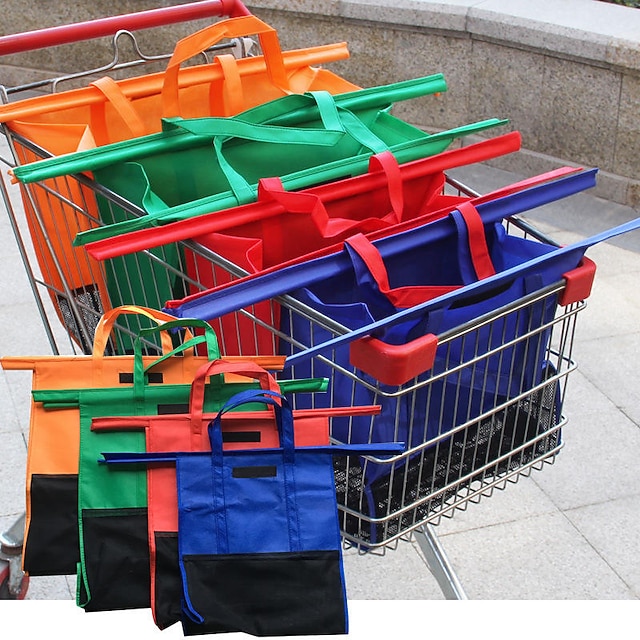 Supermarket Shopping Cart Bag 4pcs Set Nonwoven Mesh Bag Folding