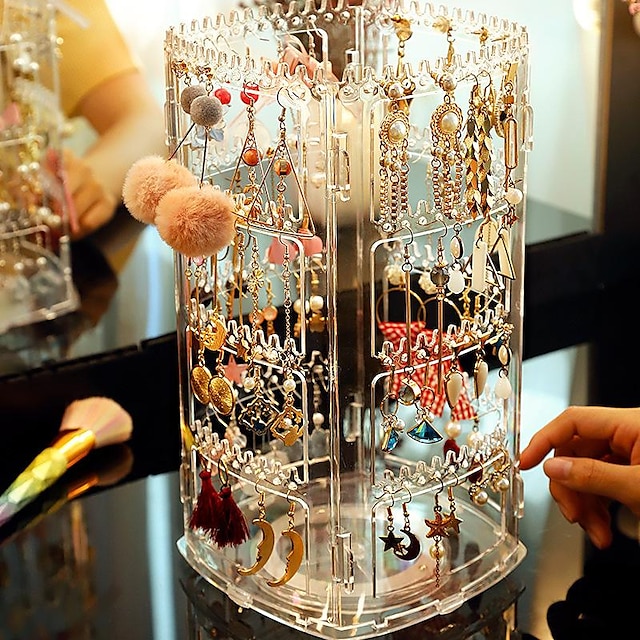  4-poziomowy obrotowy uchwyt na kolczyki o 360 °, obrotowy stojak wystawowy na biżuterię kolczyki z klipsami do uszu kolczyki pudełko do przechowywania biżuterii wiszące naszyjnik półka