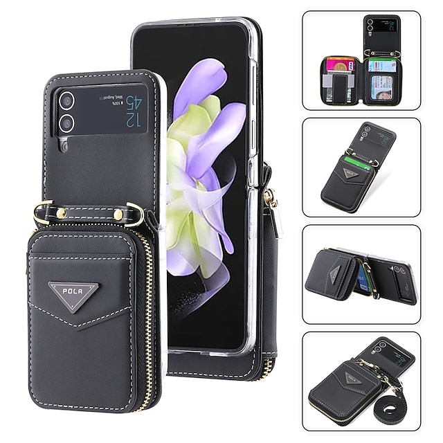 Phone Case For Samsung Galaxy Z Flip 5 Z Flip 4 Z Flip 3 Wallet Case Portable Zipper Card Slot Solid Colored PC PU Leather