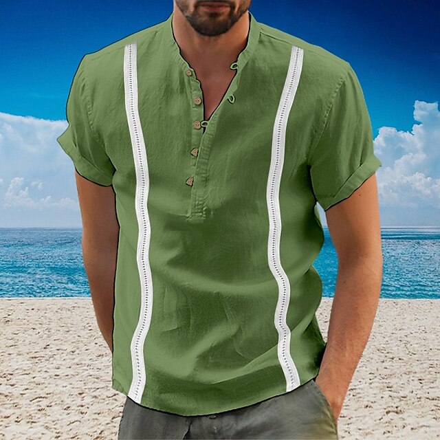  Men's Shirt Casual Shirt Summer Shirt Beach Shirt Henley Shirt Black White Navy Blue Blue Green Color Block Short Sleeve Henley Daily Vacation Clothing Apparel Fashion Casual Comfortable