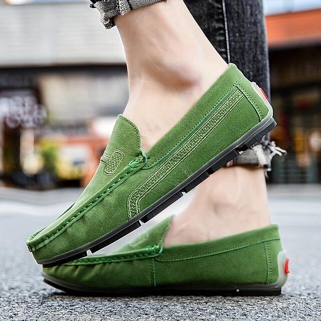 Men's Green Suede Driving Loafers Comfortable SlipOn Casual Shoes