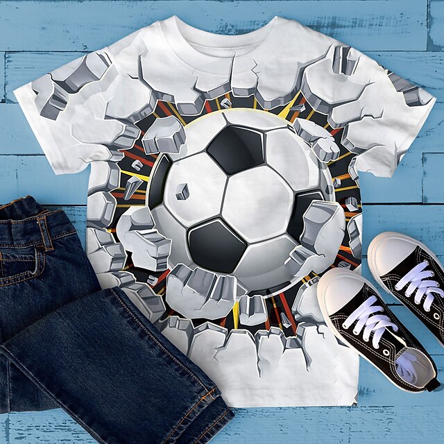  Boys T shirt Short Sleeve T shirt Tee Graphic Football Active Sports Fashion 3D Print Outdoor Casual Daily Polyester Crewneck Kids 3-12 Years 3D Printed Graphic Regular Fit Shirt