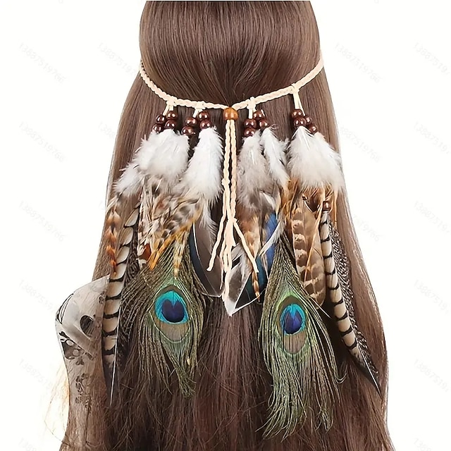  Wunderschönes böhmisches Pfauenfeder-Stirnband – perfekt für indische Zigeuner & Hippie-Stil!