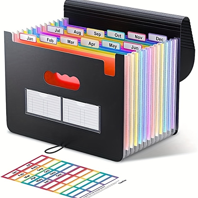  1pc classeur extensible 13/25 poches accordéon organisateur de fichiers portable extensible en plastique boîte de classement accordéon facture/papier/document/reçus organisateur dossiers (a4/format