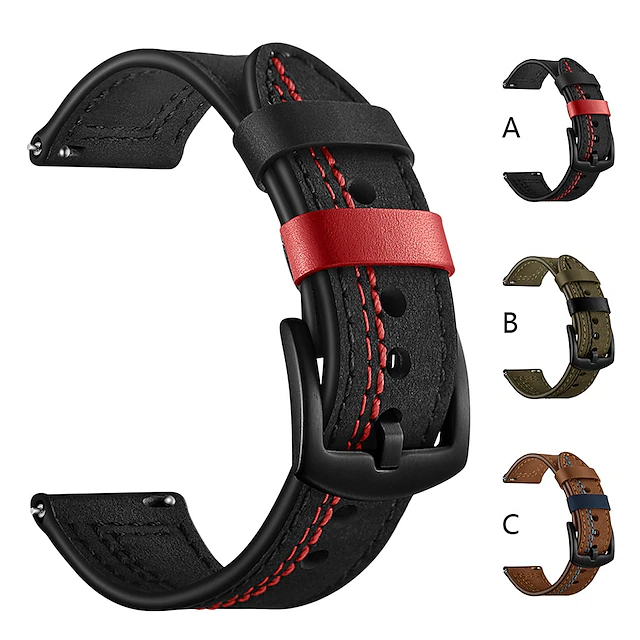 Watch Band for Samsung Watch 3 45mm, Galaxy Wacth 46mm, Gear S3 Classic / Frontier, Gear 2 Neo Live Genuine Leather Replacement Strap 22mm Luxury Adjustable Wristband 10