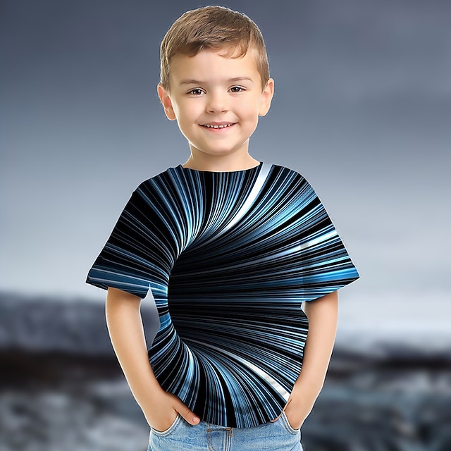  Niños Chico Camiseta Manga Corta Gráfico de impresión en 3D Bloques Arco Iris Niños Tops Verano Activo Chic de Calle Deportes 3-12 años