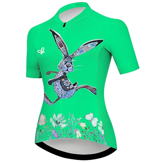  Women's Cycling Jersey Short Sleeve Bike Jersey Top with 3 Rear Pockets Mountain Bike MTB Road Bike Cycling Breathable Quick Dry Moisture Wicking Reflective Strips Fuchsia Graphic Rabbit Spandex