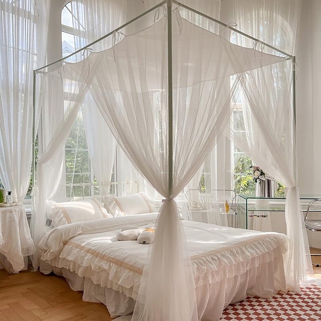  Outdoor Indoor Bed Canopy Mosquito Net 4 Corners Post Easy Installation Princess Style Suitable for Adults and Children without Bracket