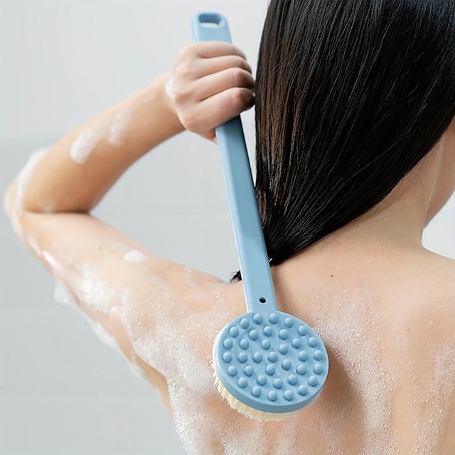  dusjbørste, kroppsbørste i silikon, ryggskrubber for dusj, rensebørste for bademassasje med langt skaft, for hudeksfoliering, massasjeskrubber