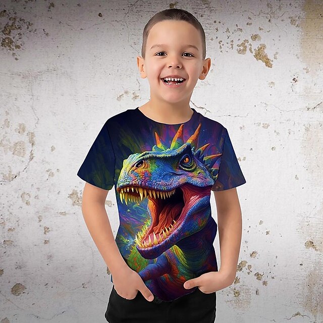 Boys 3D Dinosaur Tee & Pants Pajama Set Short Sleeve 3D Print Summer Active