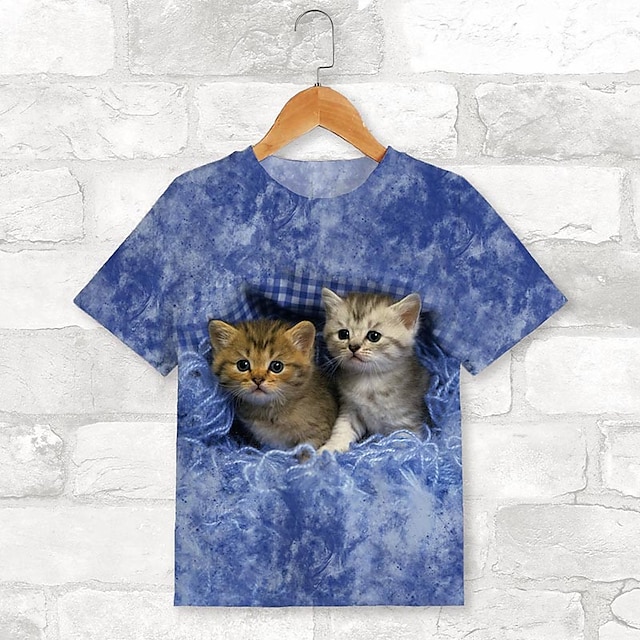  Girls' T shirt Short Sleeve T shirt Tee Graphic Cat Dog Active Fashion Cute 3D Print Outdoor Casual Daily Polyester Crewneck Kids 3-12 Years 3D Printed Graphic Regular Fit Shirt