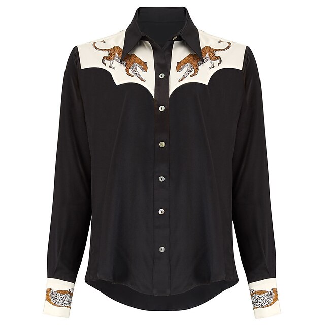 MEN'S FLORAL PRINT BUTTON-DOWN WESTERN SHIRT - NAVY / WHITE