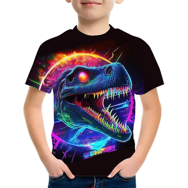  Kinderen Jongens T-shirt Tee Grafisch dier Dinosaurus Korte mouw Ronde hals Kinderen Top Buiten 3D-afdrukken Sport Modieus Stoer Zomer Zwart 2-13 jaar