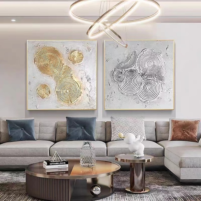 White Textured Gold Sliver Wall Art Handpainted Textured Abstract Modern Painting For Living Room Modern Cuadros Canvas Art (No Frame)