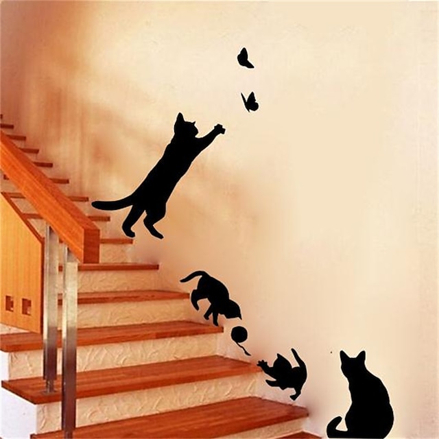  adesivos de parede criativos adesivos de escada de fundo de quarto de gato