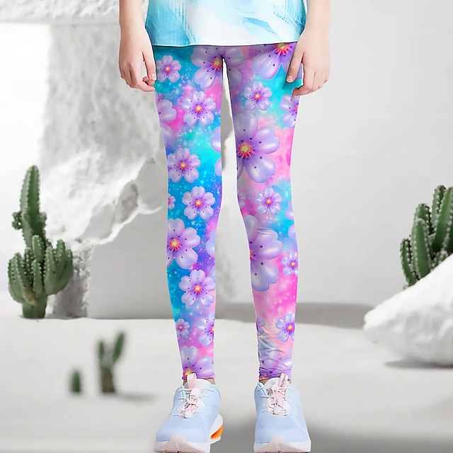  Girls' 3D Graphic Floral Leggings Summer Spring Active Cute Streetwear Polyester Kids 3-12 Years Outdoor Street Sport Slim