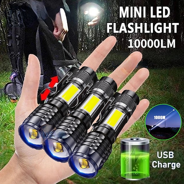  Mini Led Flashlight Handheld Flashlights / Torch LED Emitters Automatic Mode with USB Cable  Easy Carrying Durable Pocket Work Light Outdoor Camping Fishing Climbing