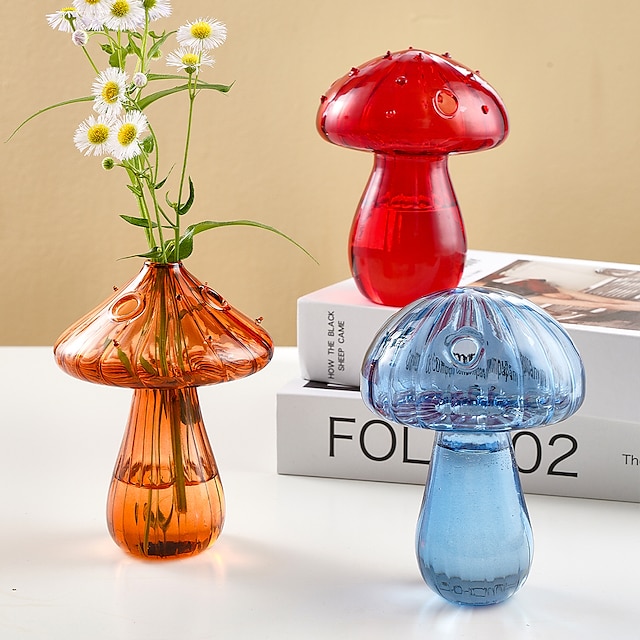  Bonito jarrón decorativo de setas de cristal de colores adecuado para flores, plantas, hidroponía, hogar, restaurantes, decoración y decoración de flores